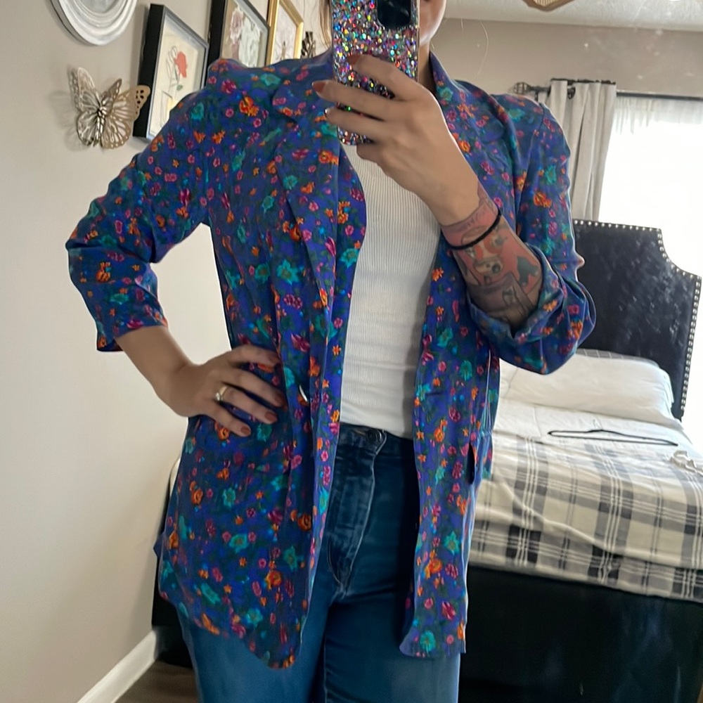 Liz Claiborne | Floral 100% Silk Blazer | size 4